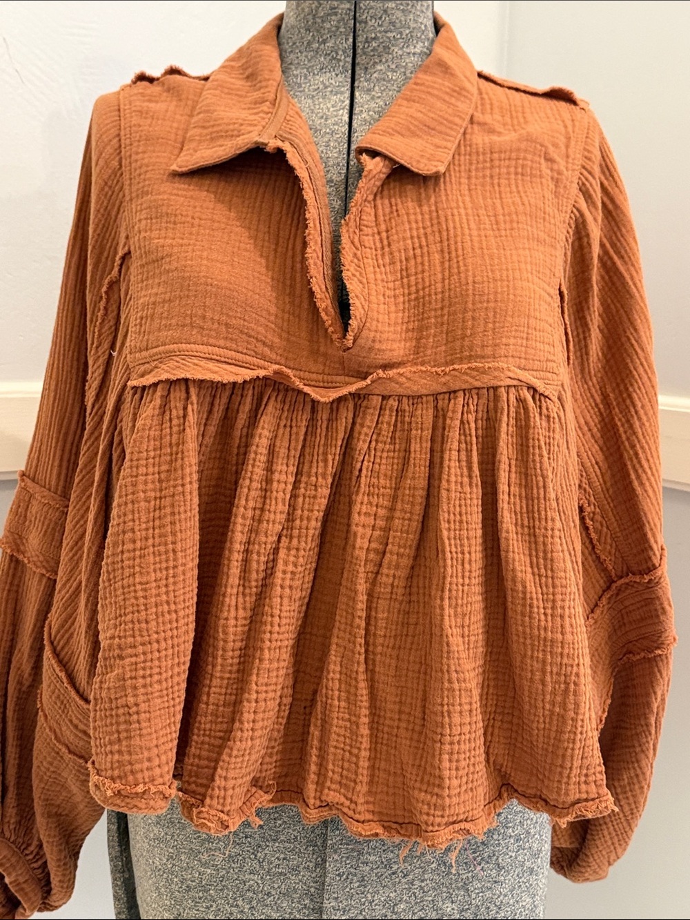 BUCKETLIST Rust Orange Gauze Peasant Tunic